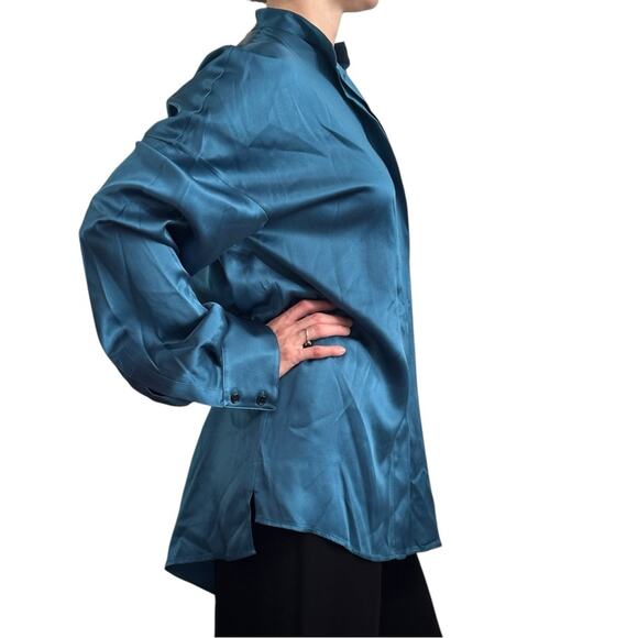 Haider Ackermann Silk Charmeuse Shirt in Turquoise Oversize FR 34 - Picture 2 of 13